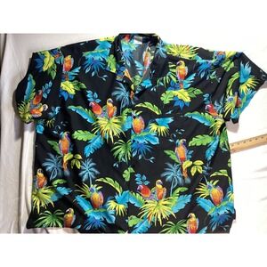 Rima Beachworld Parrot Tropical Hawaiian Shirt Mens 3XL Black Terivoile Aloha